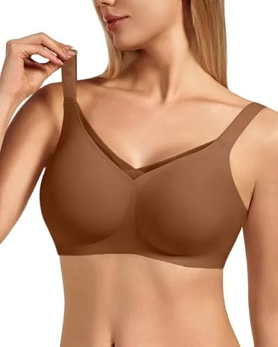 vqj womens full coverage jelly comfort support wireless bra with breathable v mesh no underwire push up bralette seamless everyday t shirt bra cafe xl