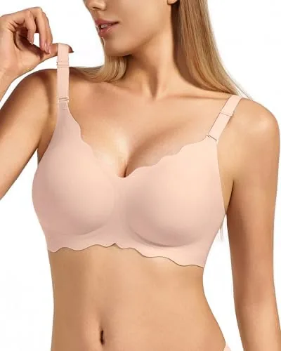 vqj womens no underwire jelly comfort wireless bra scalloped seamless push up full coverage with convertible straps everyday t shirt bra pink xl